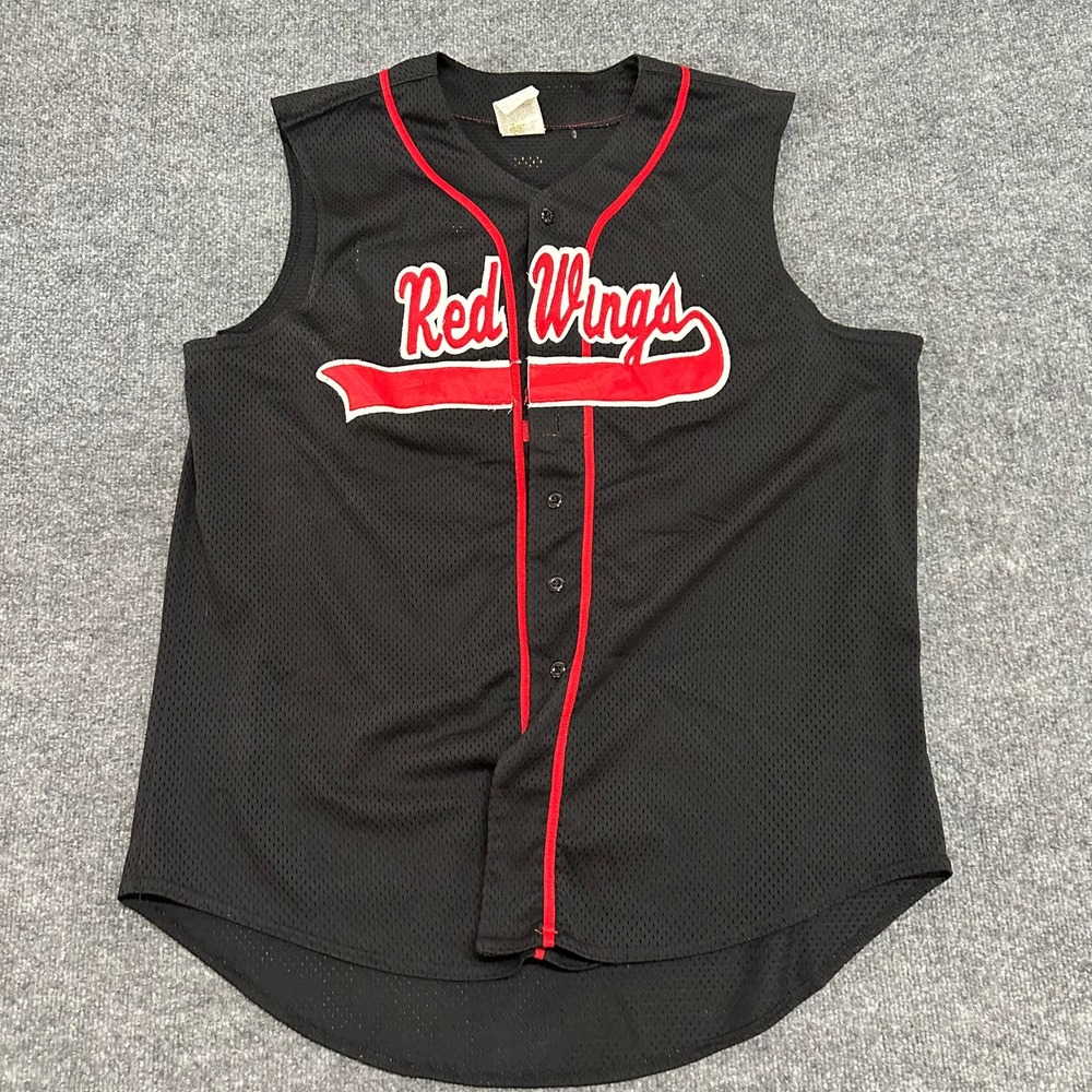 Bike Jersey Mens XL Black Red Wings Mesh Sleeveless Button Up Athletic 30
